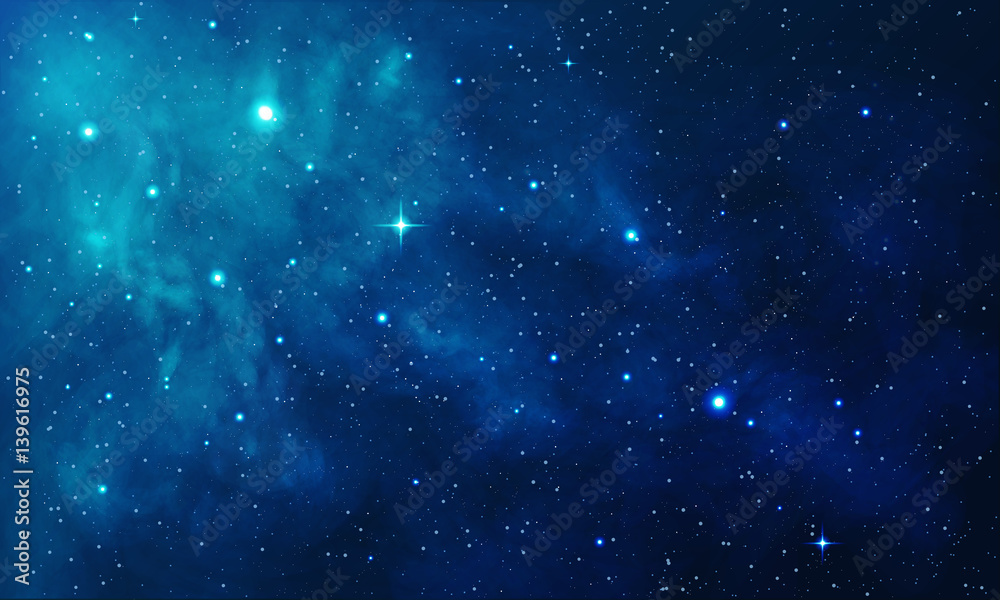 Beautiful space with blue nebula, realistic vector - EPS 10 - obrazy, fototapety, plakaty 