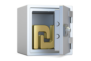 Poster - combination safe box with symbol of shekel, 3D rendering