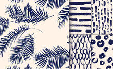 701383 Set Of Blue Seamless Patterns Drawn With Dry Brush.