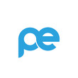 Initial letter pe modern linked circle round lowercase logo blue
