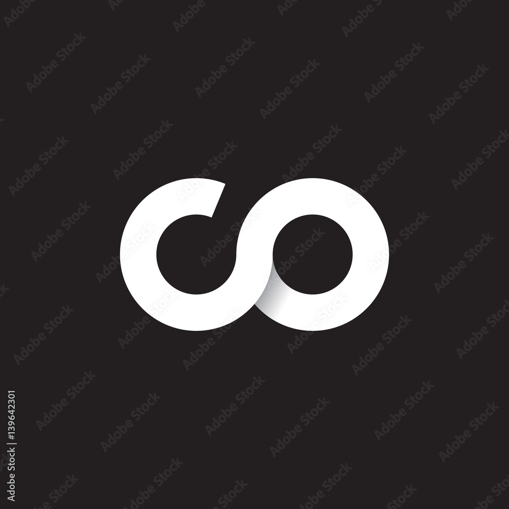Initial lowercase letter co, linked circle rounded logo with shadow gradient, white color on black background - obrazy, fototapety, plakaty 