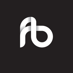 Initial lowercase letter fb, linked circle rounded logo with shadow gradient, white color on black background