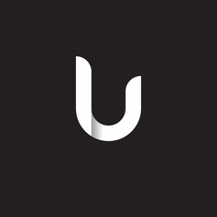 Initial lowercase letter lu, linked circle rounded logo with shadow gradient, white color on black background