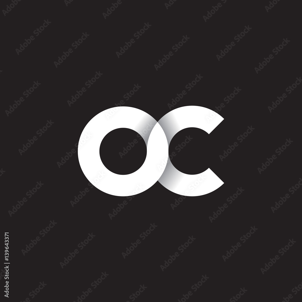 Initial lowercase letter oc, linked circle rounded logo with shadow ...