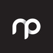 Initial lowercase letter np, linked circle rounded logo with shadow gradient, white color on black background