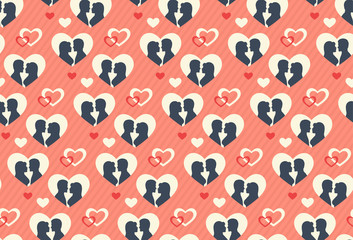 Wall Mural - Seamless Festive Abstract Pattern with Love Couple and Hearts