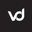 © ariefpro - Initial lowercase letter vd, linked circle rounded logo with shadow gradient, white color on black background