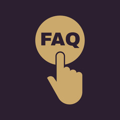 Poster - Hand pressing a button with the text FAQ icon. Support, assistance, maintenance symbol. Flat design. Stock - Vector illustration