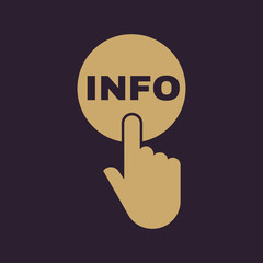 Poster - Hand pressing a button with the text INFO icon. Support, assistance, maintenance symbol. Flat design. Stock - Vector illustration