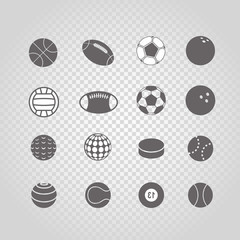 Aufkleber - Sport ball silhouettes collection set isolated on transparent