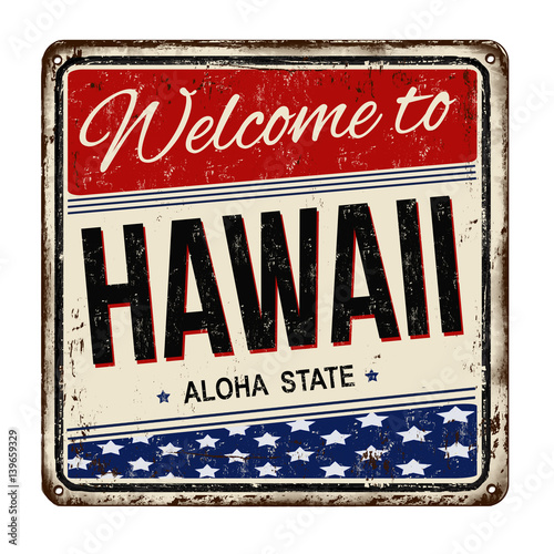 Naklejka - mata magnetyczna na lodówkę Welcome to Hawaii vintage rusty metal sign