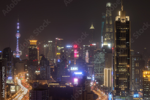 Shanghai China March 2 2017 Shanghai Skyline At Night