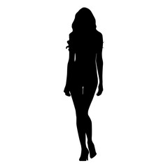 Wall Mural - Slim sexy woman catwalk vector silhouette. Tall model girl walking forward