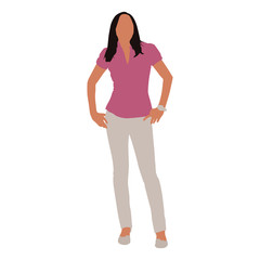 Wall Mural - Business woman standing in pink shirt and white trousers, abstract vector illustration