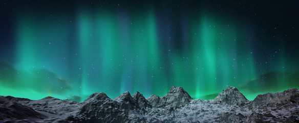 Wall Mural - aurora borealis above snowy islands