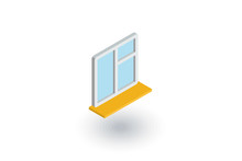 Window Whith Sill Isometric Flat Icon. 3d Vector Colorful Illustration. Pictogram Isolated On White Background