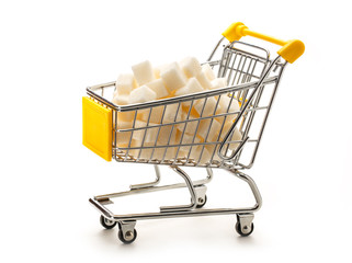 Canvas Print - Supermarket pushcart with pile of white sugar