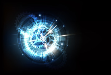 Wall Mural - abstract futuristic technology background with clock concept and time machine, vector
