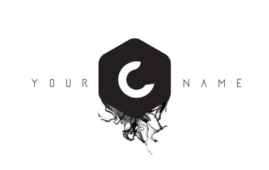 C Letter Logo Design with Black Ink Spill