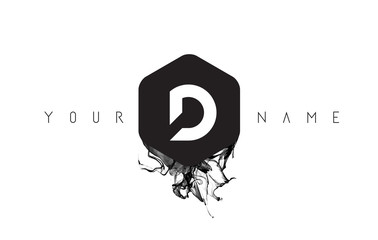 D Letter Logo Design with Black Ink Spill