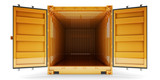 Fototapeta Do przedpokoju - Freight transportation and shipping concept, front view of open empty cargo container with open doors, isolated on white background