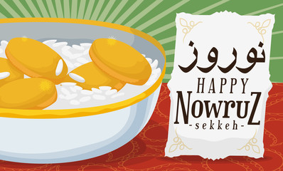 Wall Mural - Sekkeh: Traditional Coins with Rice for Wealth in Nowruz Celebration, Vector Illustration