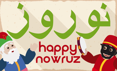 Wall Mural - Amu Nowruz and Hajji Firuz Characters Celebrating Persian New Year, Vector Illustration
