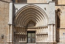 Entrance Portal Of Girona Cathedral, Catalonia, Spain