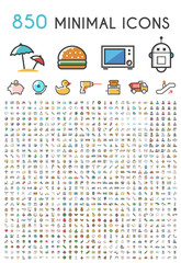 Poster - Set of 850 Minimalistic Solid Line Colored . Isolated Vector Elements