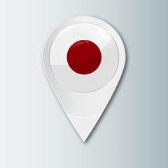 Sticker - Pointer with the national flag of Japan in the ball with reflection. Tag to indicate the location. Realistic vector illustration.