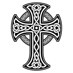 Wall Mural - Celtic national ornament in the shape of a cross. Black ornament isolated on white background.