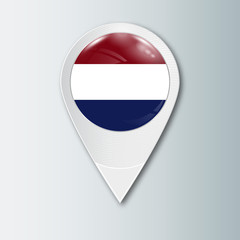 Sticker - Pointer with the national flag of Netherlands in the ball with reflection. Tag to indicate the location. Realistic vector illustration.