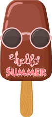 Wall Mural - hello summer lettering. chocolate ice cream in hippie sun glasses with quote. handwritten script/sig