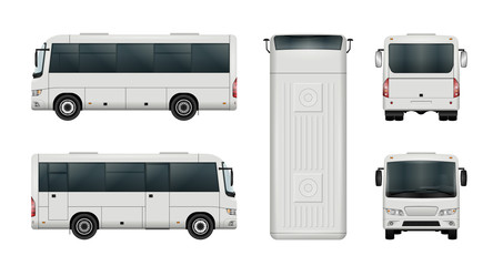 White mini bus vector template. Isolated city minibus. All elements in the groups have names, the view sides are on separate layers. There is the ability to easily editing.