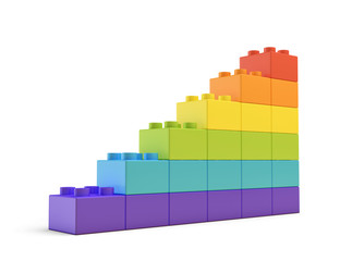 Fototapete - 3d rendering of colorful stairs made of many bricks on white background.