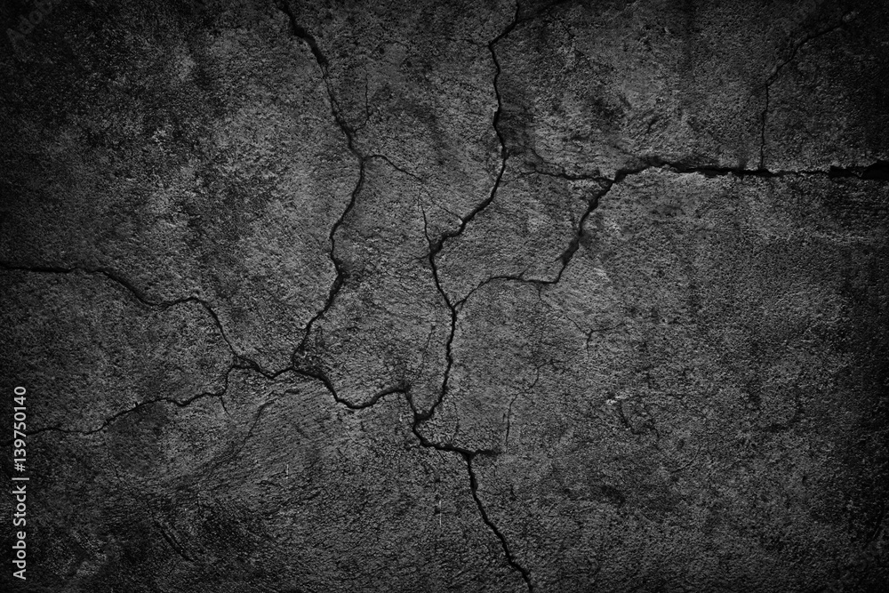 cracked concrete wall covered with black cement texture as background for design - obrazy, fototapety, plakaty 
