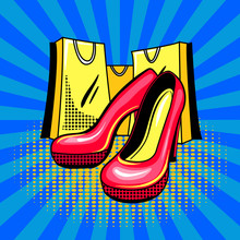 High Heeled Woman Shoes Pop Art Vector