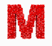 3d Design, English Alphabet, Red Cube Of Rotation, The Letter M
