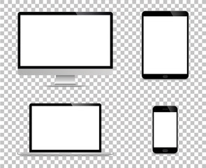 Poster - realistic set of monitor, laptop, tablet, smartphone - stock vector