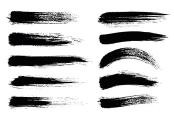 set of black paint, ink brush strokes, brushes, lines. dirty elements. - stock vector.