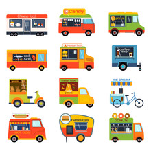 Street Food Festival Color Trailer Vector Restaurant Car.