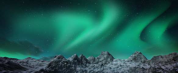 Wall Mural - aurora borealis above snowy islands
