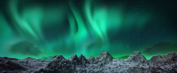 aurora borealis above snowy islands