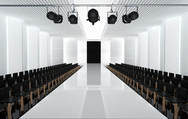 3D illustration of fashion empty runway with spot light. before a fashion show