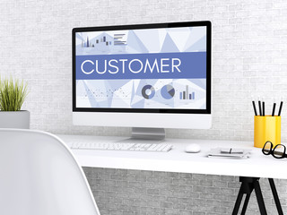 Poster - 3d Computer with word CUSTOMER.
