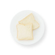 © kenkuza - Closeup two slice bread on white dish for breakfast with shadow isolated on white background