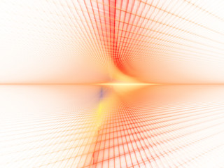Poster - Abstract background element. Grid planes perspective. Retro sci fi style. Time and space concept. Red and yellow colors on white.