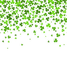 Saint Patrick S Day Border With Green Four And Tree Leaf Clovers On White Background. Vector Illustration. Template. Lucky And Success Symbols