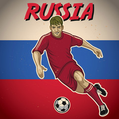 Wall Mural - Russia soccer player with flag background