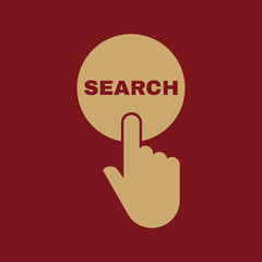 Poster - Hand pressing a button with the text SEARCH icon. Seek, look symbol. Flat design. Stock - Vector illustration
